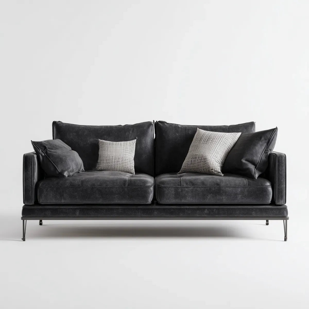 Divano 2 posti nero in velluto di poliestere con cuscini rettangolare 220 x 95 x 85 cm
