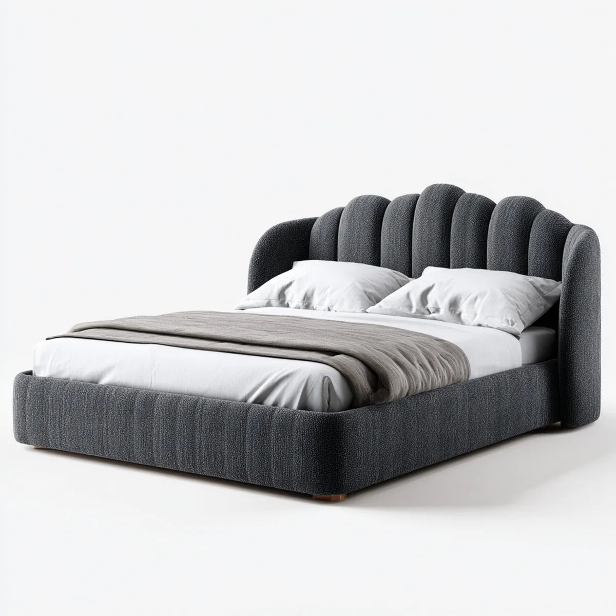 Letto matrimoniale imbottito grigio antracite 160 x 200 cm in poliestere con testiera arrotondata