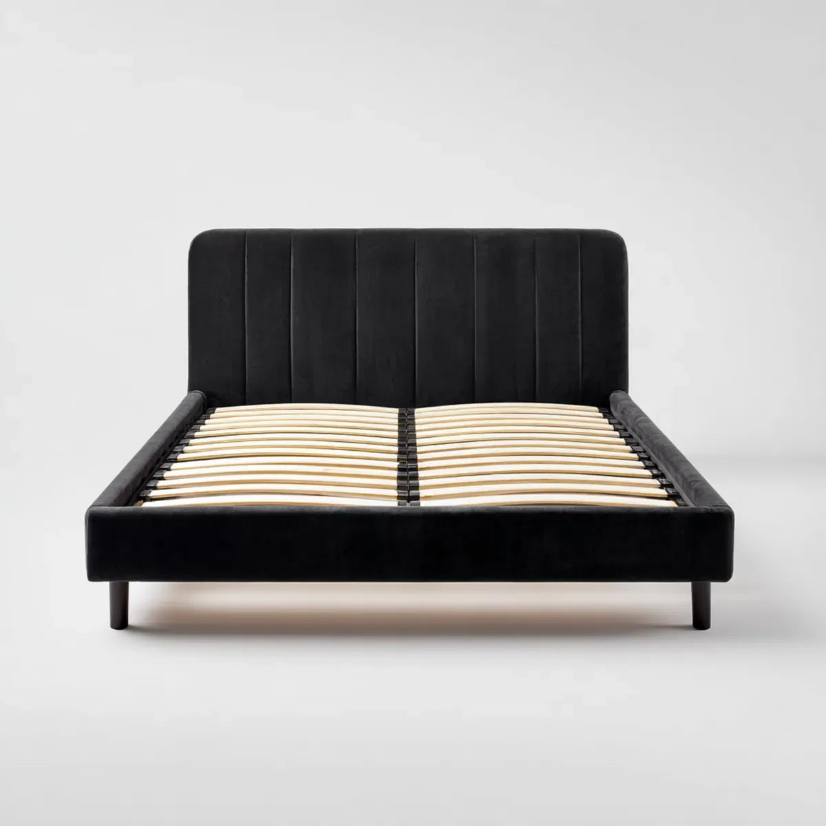 Letto matrimoniale nero 160 x 200 cm in velluto di poliestere con rete a doghe rettangolare