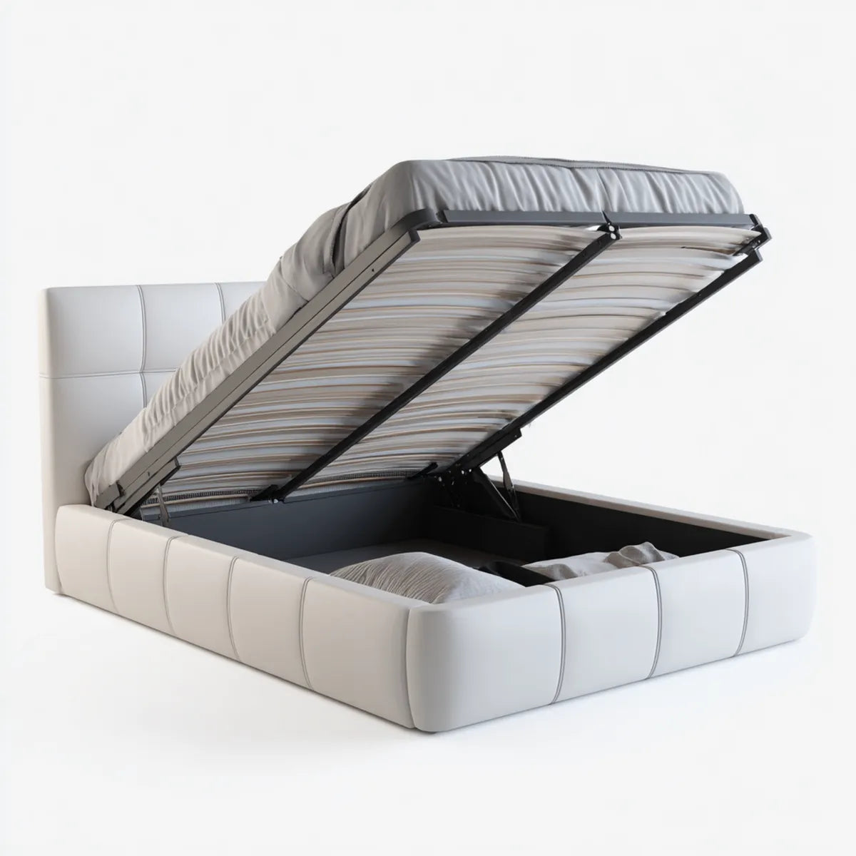 Letto contenitore matrimoniale bianco in pelle sintetica PU rettangolare 160 x 200 cm