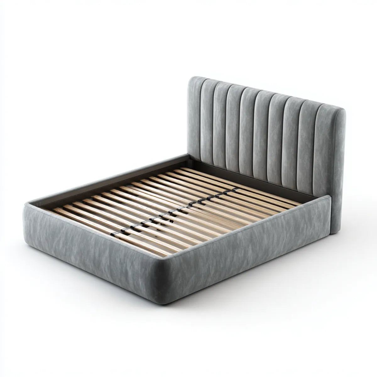 Letto matrimoniale imbottito grigio 160 x 200 cm in velluto di poliestere rettangolare con rete a doghe