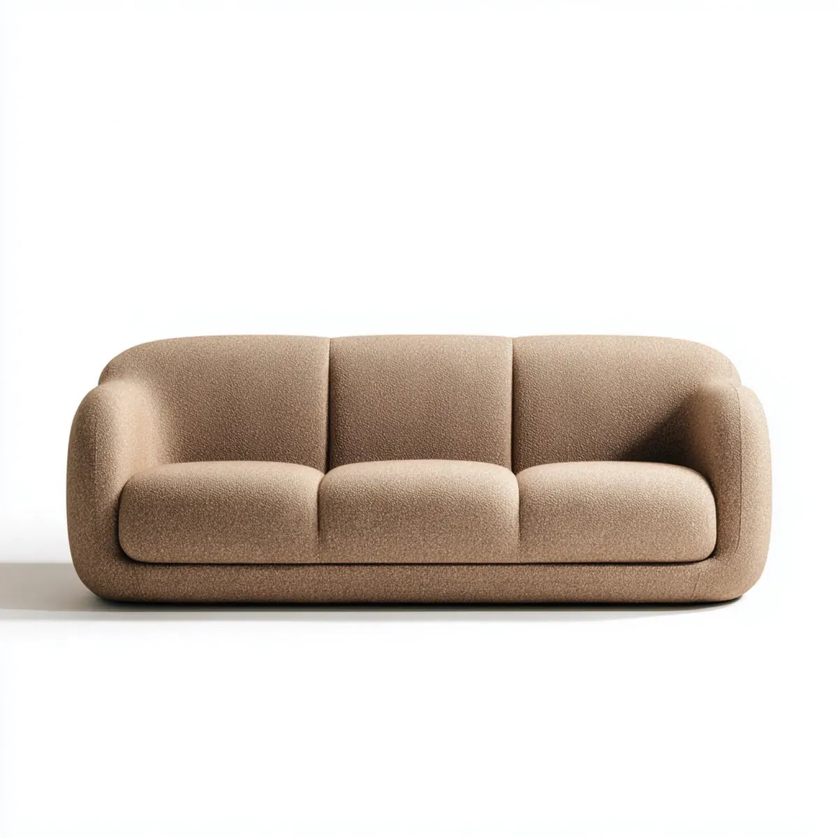 Divano 3 posti beige 220 x 95 x 75 cm in poliestere bouclé con forma arrotondata