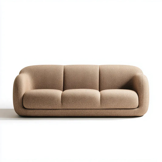 Divano 3 posti beige 220 x 95 x 75 cm in poliestere bouclé con forma arrotondata