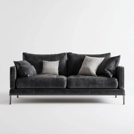 Divano 2 posti nero in velluto di poliestere con cuscini rettangolare 220 x 95 x 85 cm
