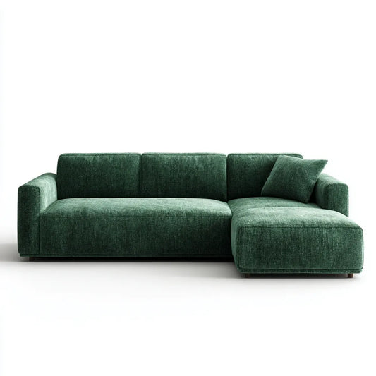 Divano angolare 3 posti verde con chaise longue destra in poliestere 250 x 160 x 85 cm