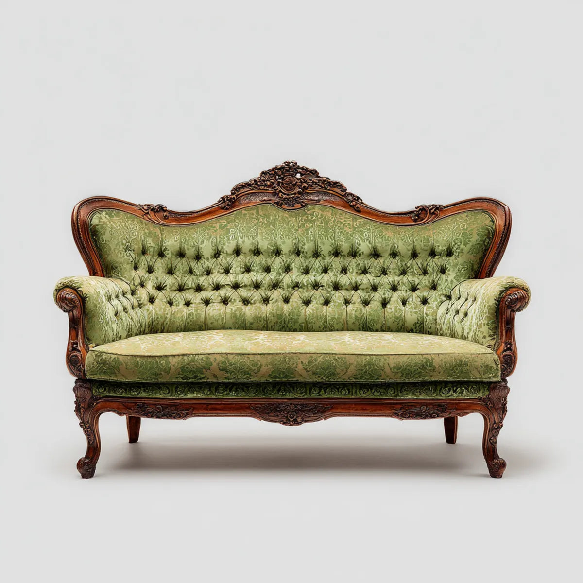 Divano 2 posti classico verde 180 x 78 x 112 cm in jacquard di poliestere e faggio massello sagomato