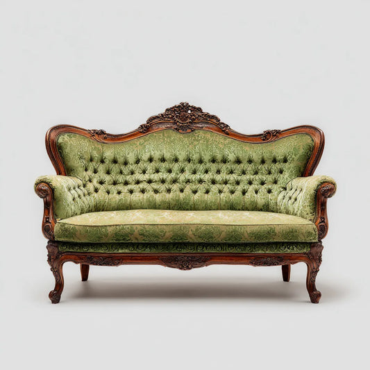 Divano 2 posti classico verde 180 x 78 x 112 cm in jacquard di poliestere e faggio massello sagomato