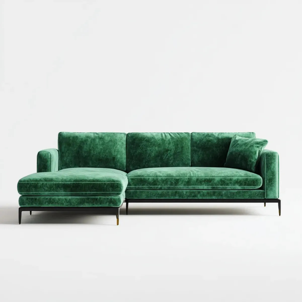 Divano angolare con chaise longue sinistra verde in velluto di poliestere 280 x 160 x 85 cm