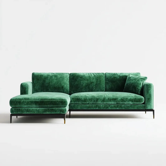 Divano angolare con chaise longue sinistra verde in velluto di poliestere 280 x 160 x 85 cm