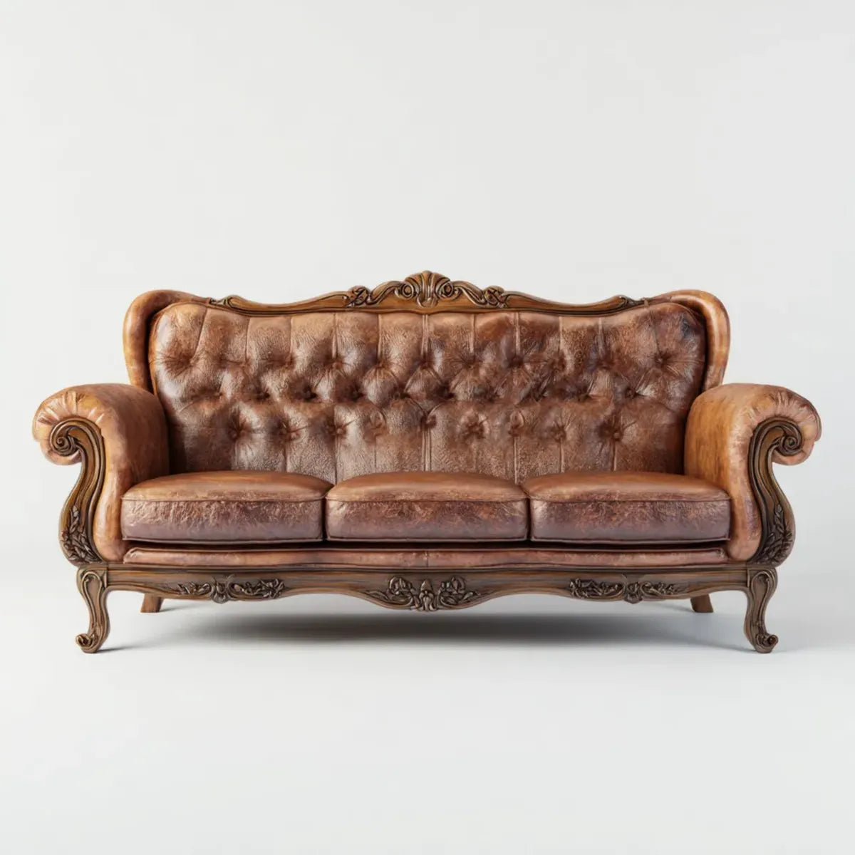 Divano 3 posti marrone in pelle sintetica PU con telaio in legno massello 220 x 90 x 110 cm