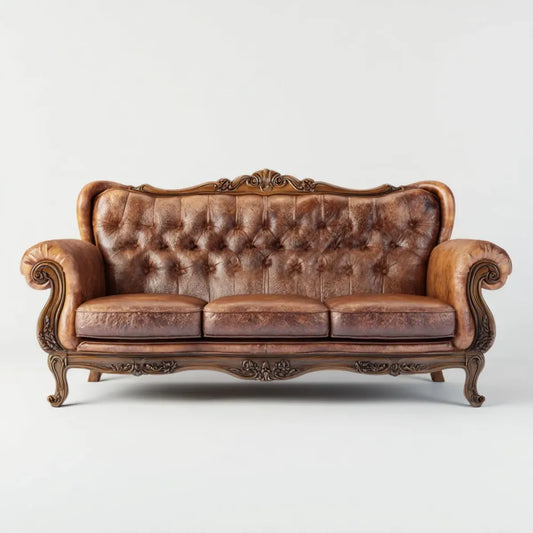 Divano 3 posti marrone in pelle sintetica PU con telaio in legno massello 220 x 90 x 110 cm
