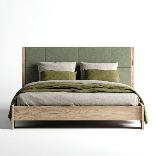 Letto matrimoniale in rovere naturale con testiera imbottita verde 160 x 200 cm rettangolare