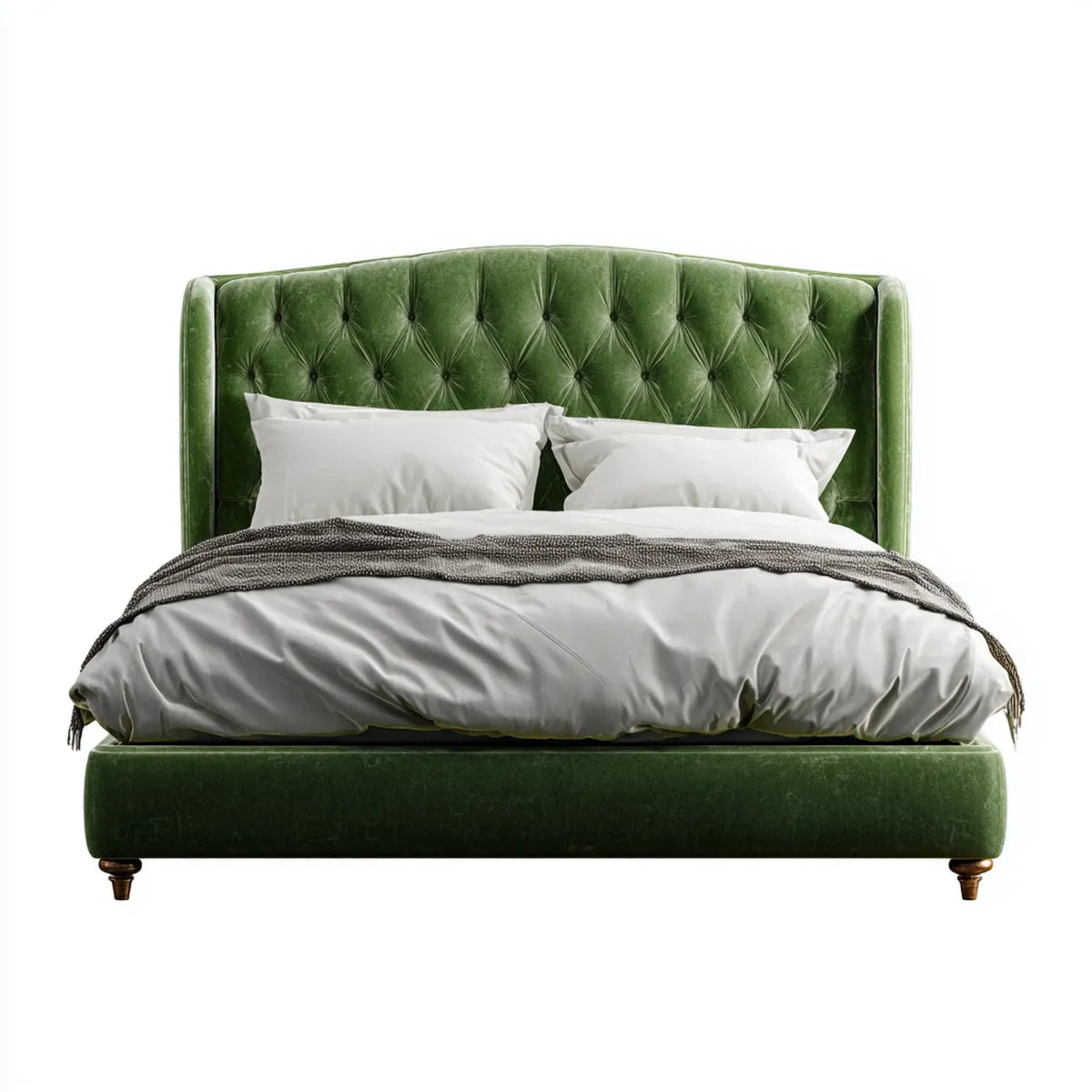 Letto matrimoniale imbottito verde 160 x 200 cm in velluto di poliestere con testiera capitonné