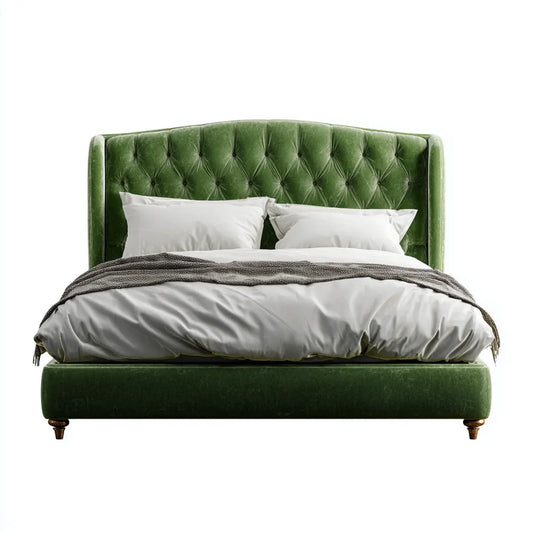 Letto matrimoniale imbottito verde 160 x 200 cm in velluto di poliestere con testiera capitonné