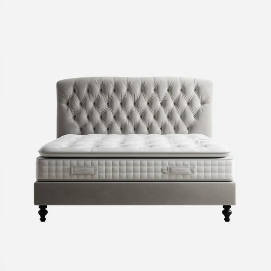 Letto matrimoniale con materasso grigio 160 x 200 cm in velluto di poliestere rettangolare capitonné