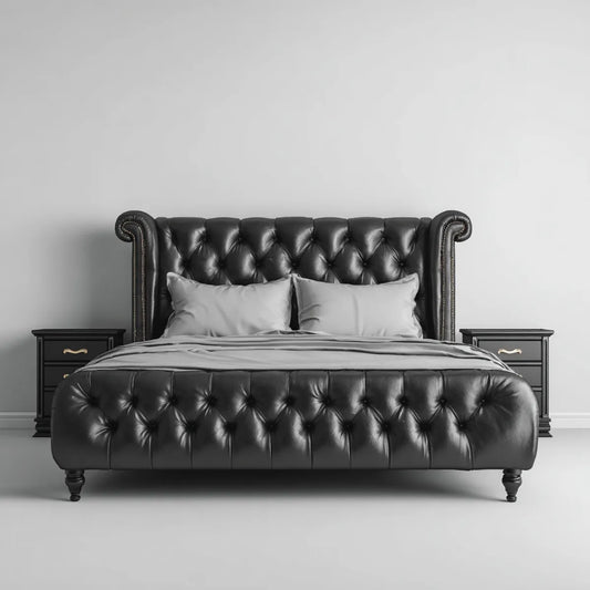 Letto matrimoniale imbottito nero 180 x 200 cm in pelle sintetica PU con testiera capitonné
