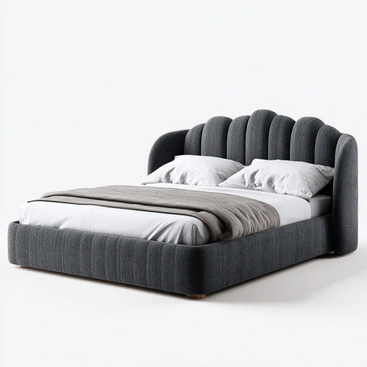 Letto matrimoniale imbottito grigio antracite 160 x 200 cm in poliestere con testiera arrotondata
