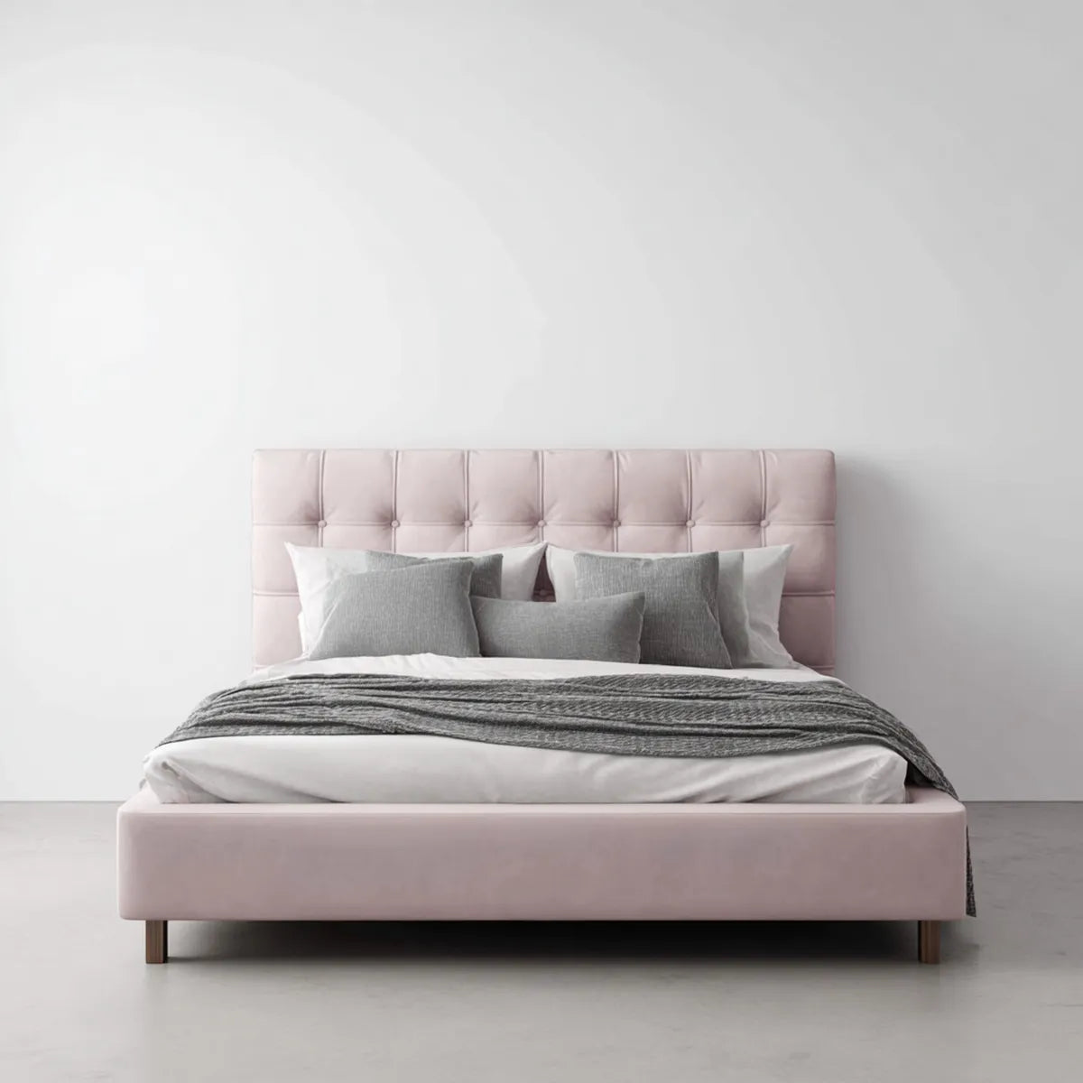 Letto matrimoniale imbottito rosa cipria 160 x 200 cm in velluto di poliestere rettangolare