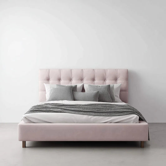 Letto matrimoniale imbottito rosa cipria 160 x 200 cm in velluto di poliestere rettangolare
