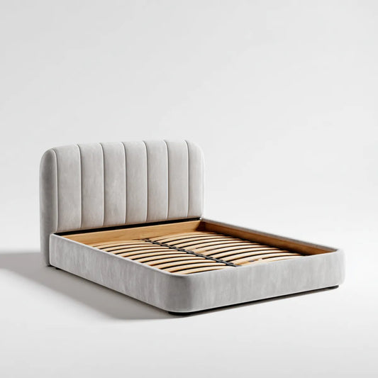 Letto matrimoniale con rete a doghe grigio chiaro 160 x 200 cm in velluto di poliestere rettangolare