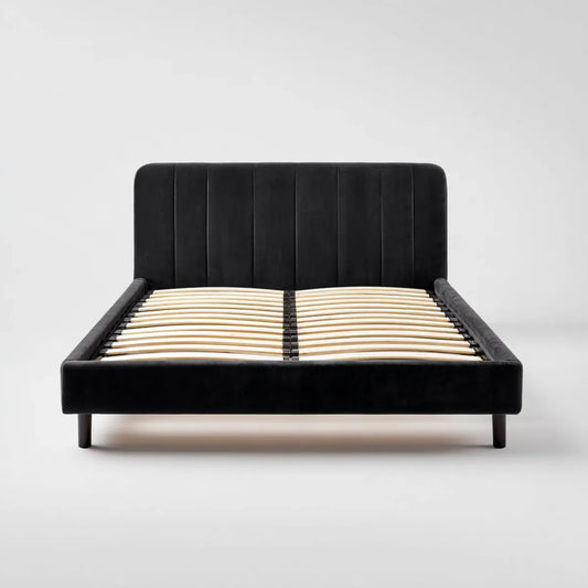 Letto matrimoniale nero 160 x 200 cm in velluto di poliestere con rete a doghe rettangolare