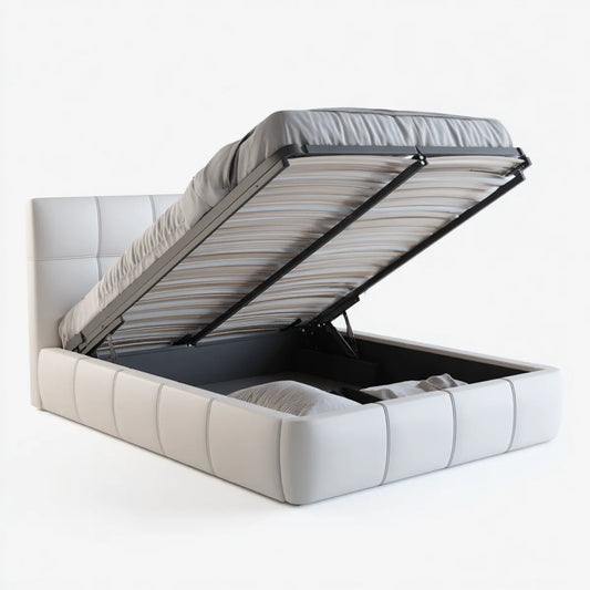 Letto contenitore matrimoniale bianco in pelle sintetica PU rettangolare 160 x 200 cm