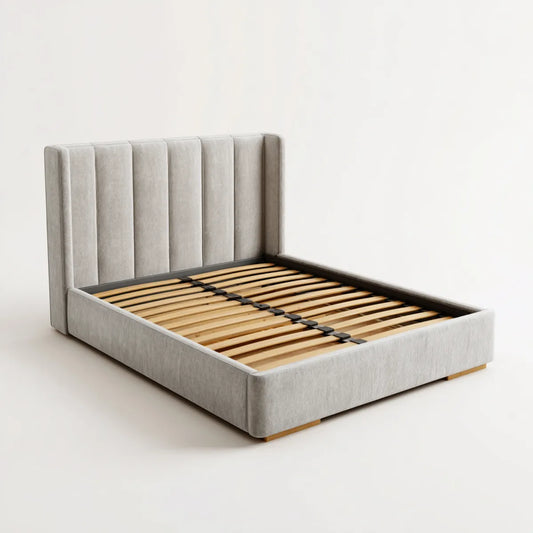 Letto matrimoniale imbottito grigio chiaro per materasso 160 x 200 cm in poliestere con testiera rettangolare