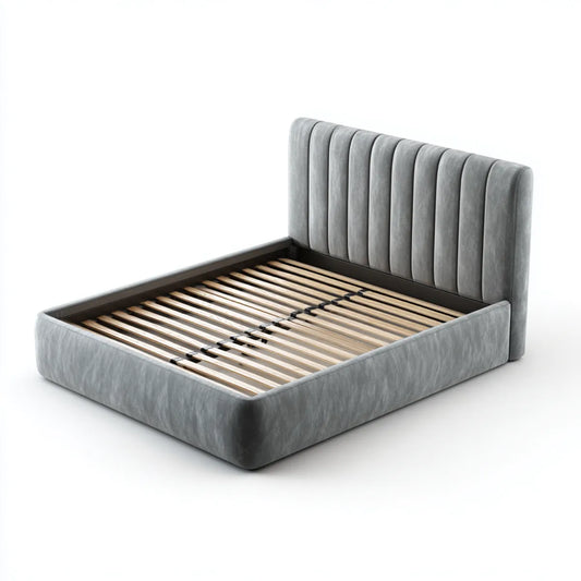 Letto matrimoniale imbottito grigio 160 x 200 cm in velluto di poliestere rettangolare con rete a doghe
